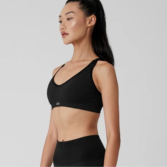 ALO Yoga Black Racerback Sports Bra with Compression Fit - Picture 1 of 5